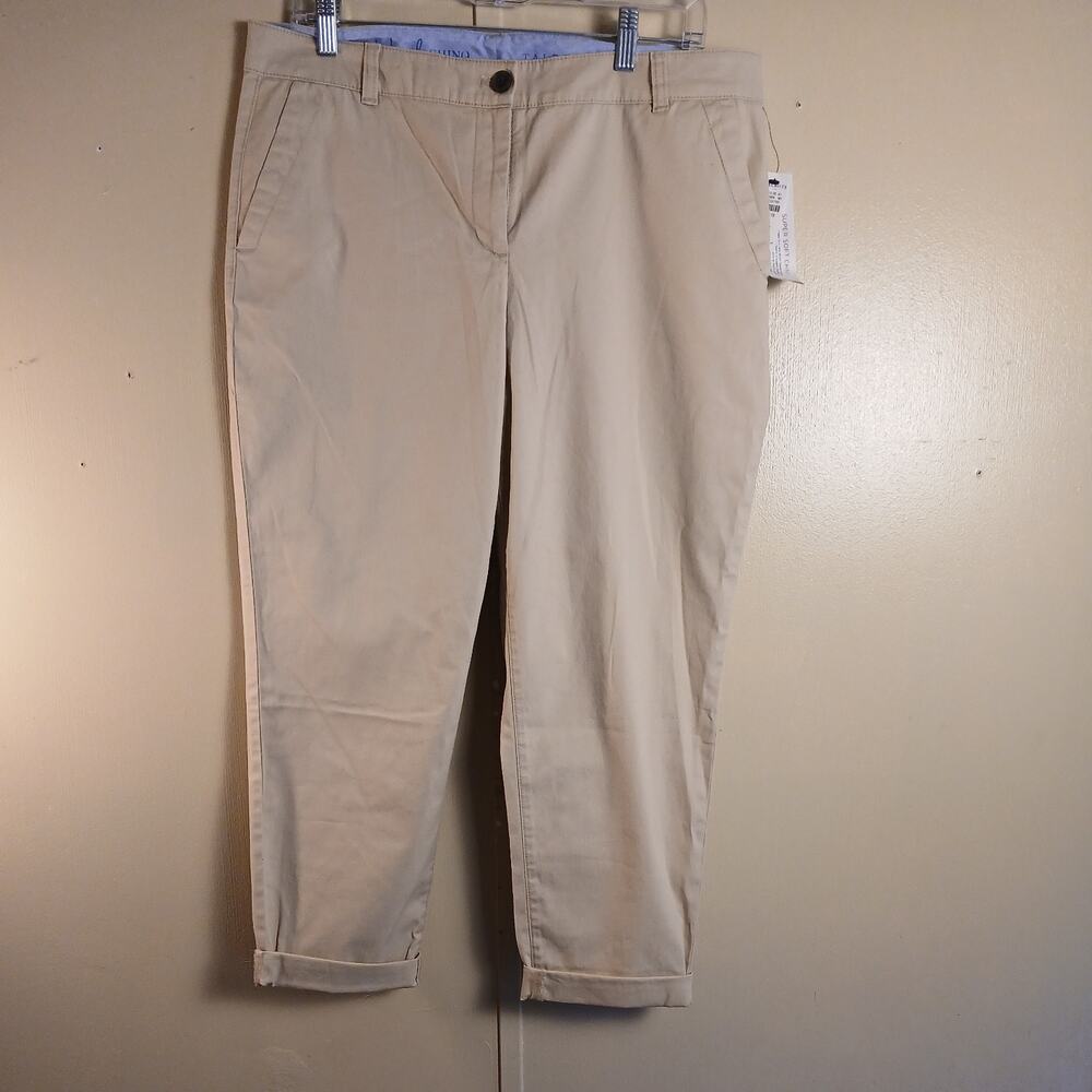 Talbots Petite 12P Beige Chino Twill Flat Front Tapered Cropped Pants Pockets